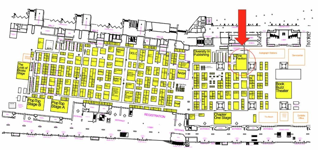 map of the exhibit hall floor at ALA Annual 2024, showing the location of booth 2742 at the back of the exhibit hall